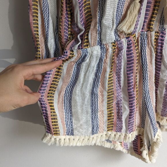 Surf Gypsy Striped Lace Up Front Boho Beachy Tassel Romper NWT Women's Size M - Picture 5 of 9